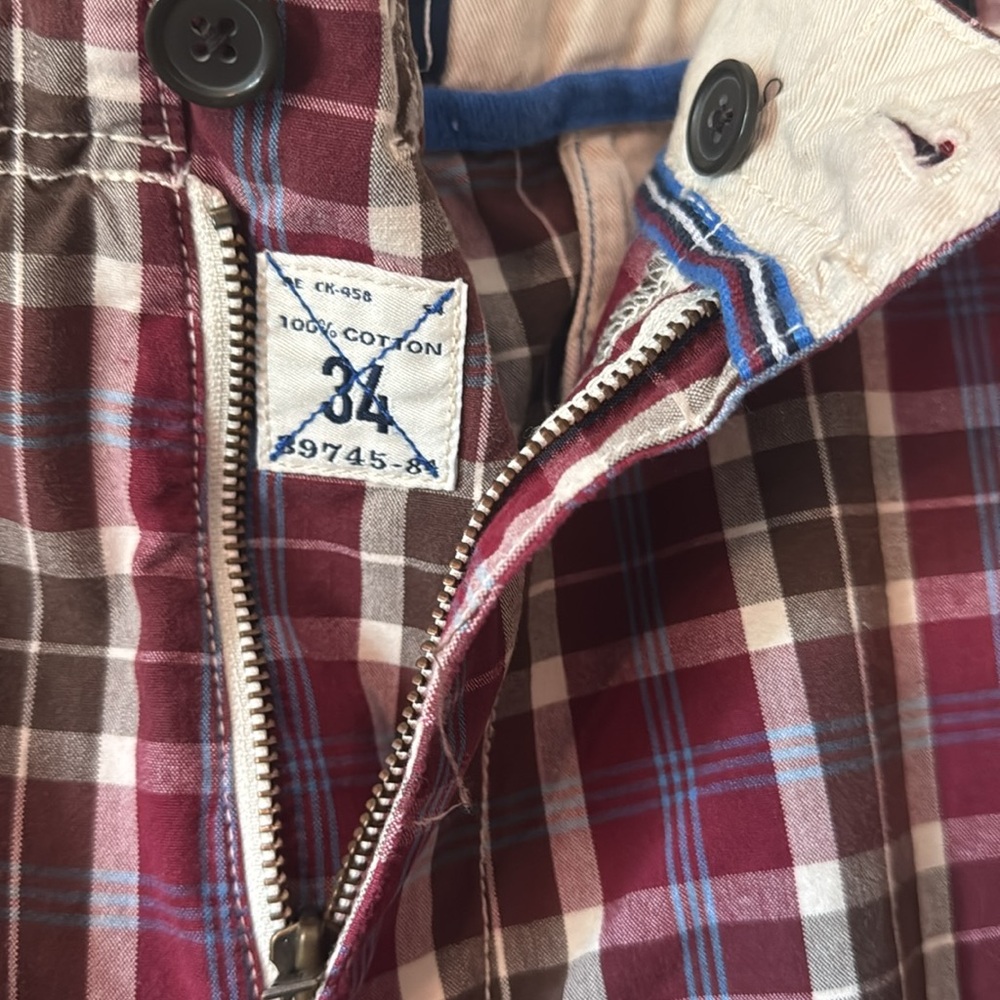 🩳🍷🧢🍨Men's Plaid Shorts -burgundy, white and blue - Picture 6 of 8